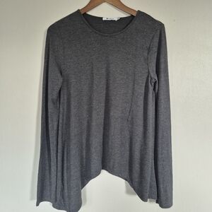 T By Alexander Wang Charcoal Grey Modal Sharkbite Hem Long Sleeve Top Medium
